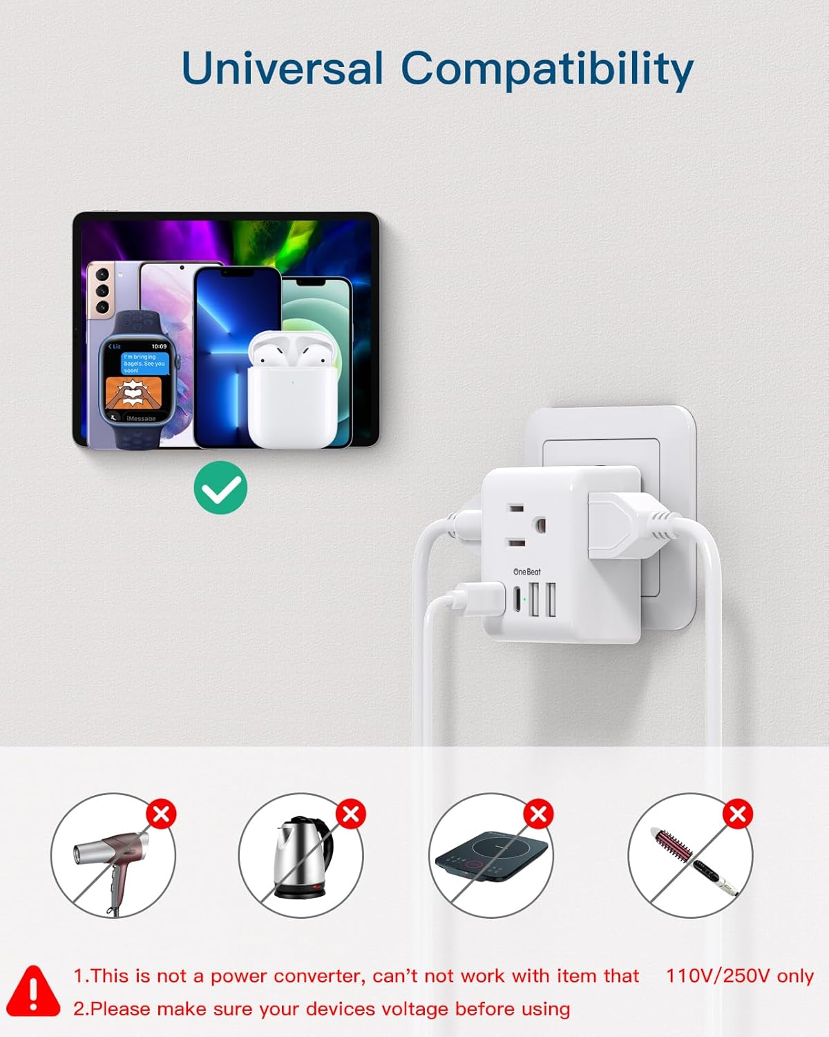 2 Pack European Travel Plug Adapter, VINTAR Foldable International Power Adapter with 2 AC Outlets 3 USB Charging Ports(2 USB C), Type C Power Adaptor to Most Europe Italy Spain France Iceland Germany - Image 6