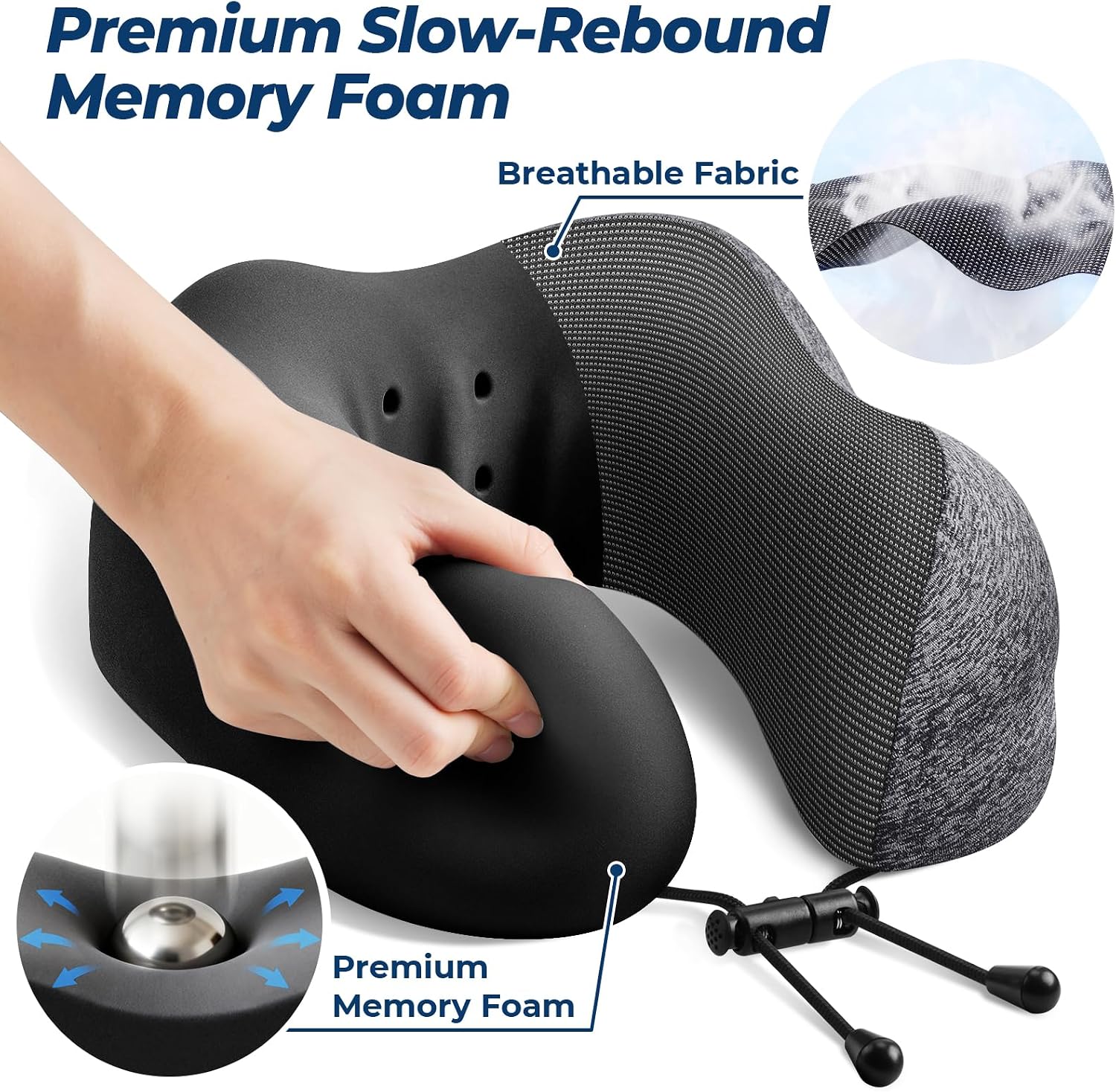 ExploreBliss Travel Pillow, Travel Pillows for Sleeping Airplane, Neck Pillow Airplane, Memory Foam Neck Pillow Set with Eye Mask, Earplugs and Storage Bag -Grey - Image 3